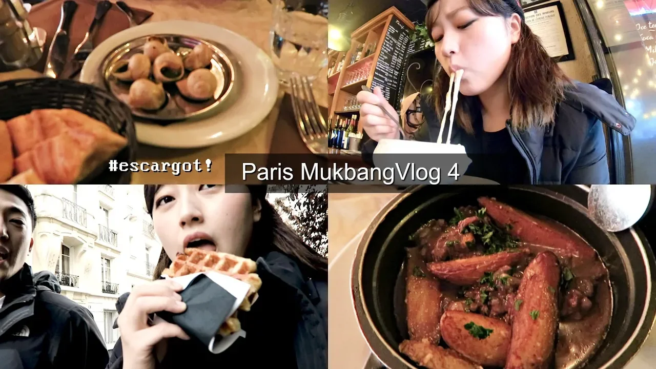 [Mukbang Vlog] in Paris! Escargot + Belgium Waffles+ Beef bourguignon,french onion soup!