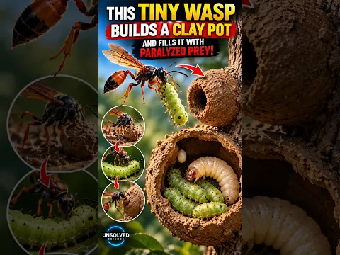 This Tiny Wasp Builds a Clay Pot and Fills It With Paralyzed Prey! 🐝🤯 #PotterWasp #WaspFacts #Insect