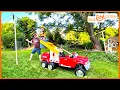 Fixing power outage with power wheels bucket truck and lighting bug lantern Educational Kid Crew