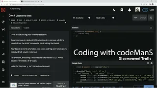 Codewars 7 kyu Disemvowel Trolls Javascript