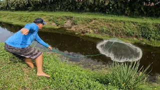 Throwing My Biggest Castnet in a Tiny Canal trying to Catch a Giant Mystery Fish!