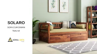 Solaro Solid Wood Sofa Cum Diwan Sheesham Wood Daybed with Storage Sona Arts