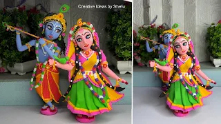How to make handmade Radha Krishna idol with clay || DIY clay Radha Krishna idol making 