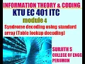 KTU EC 401 ITC Table lookup Decoding Syndrome Decoding using the Standard Array module 4