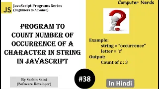 38 Program to count the occurrence of a character JavaScript Tutorial for beginners in Hindi