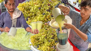AMAZING GRAPES MILKSHAKE 🍇 Roadside Grape Juice Making Process 😱 SUMMER STREET DRINK ANGOOR SHARBAT