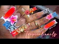 TROPICAL SUMMER NAILS BEGINNER FRIENDLY WATER NAIL DESIGN 3D TROPICAL FLOWER FULL TUTORIAL