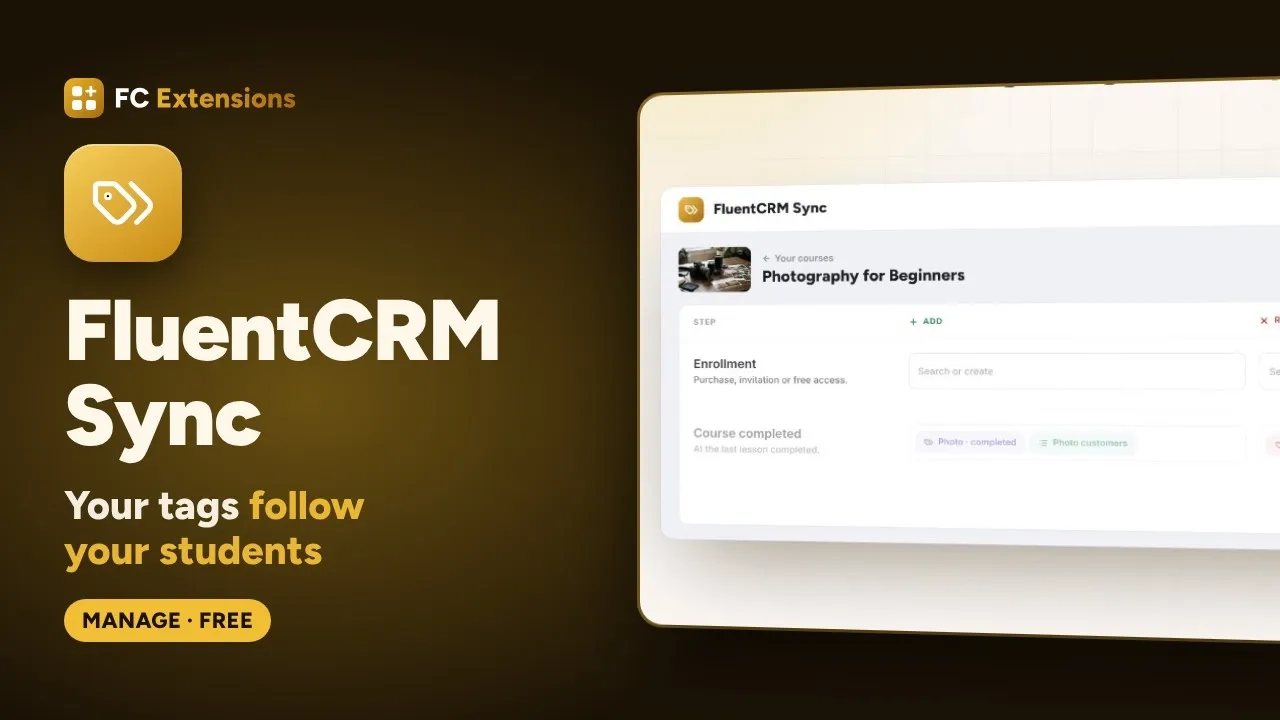 FluentCRM Sync for FluentCommunity: tags that follow your students