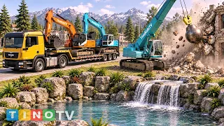 Old Building Demolished to Build a Beautiful Lagoon! 🚜 Water Feature Construction | Heavy Equipment