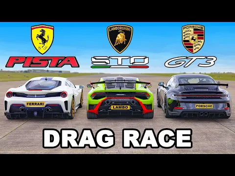 Download MP3 Lamborghini STO vs Ferrari Pista vs Porsche GT3: DRAG RACE