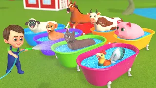 Baby Animals Get Dirty with Colors - Funny Animals Washing Dirty to Shiny - Farm Animal Sounds Names