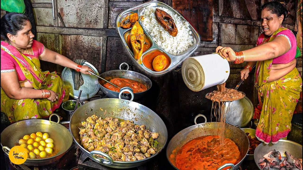 Hardworking Aunty Selling Andhra Style Unlimited Chicken, Fish Thali Rs. 60 Only l Andhra Food Tour