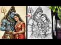 How To Draw Lord Shiva With Maa Parvati Shivratri Drawing Mahadev Parvati Drawing Step By Step