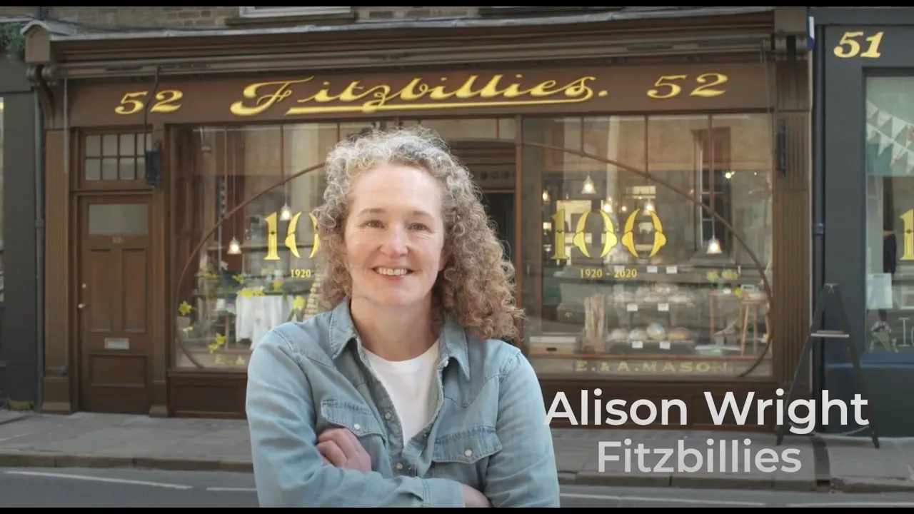 Alison Wright, owner of Fitzbillies, discussing the bakery's history