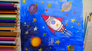 طريقة رسم رسمة عن الفضاء مع الخطوات رسومات للمبتدئين 