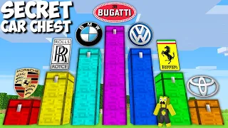 I Found NEW TALLEST CHEST with BEST CAR BRANDS in Minecraft ! SURVIVAL INSIDE CHEST BASE with CAR !