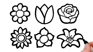 6 Beautiful Flowers Drawing & Coloring 🌺 Step-by-Step Tutorial!