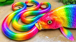 Tangkap ikan akuarium yang cantik, kura-kura kecil, ikan pensil, ikan gupi, dan belut Stop Motion