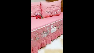 كنارات تطريز البجعه طريقه خياطه وتقفيل طقم سرير كبير كنارات البجعه 