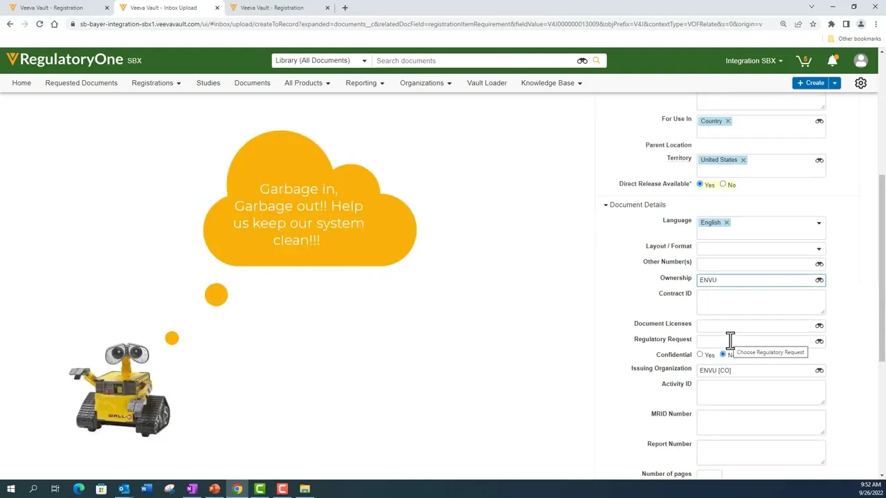 Registrations: Creating/Submitting/Approving a Non-data Submission
