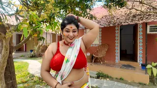  holi special saree fashion plus size model eti bagan bari outdoor shoot 