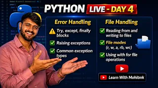 Python LIVE Day 4 Error Handling File Handling in Python Try Except File Modes 100 Days
