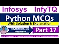 InfyTQ Python MCQs InfyTQ 2023 Python MCQs Solution Explanation 2023 Batch Part-17
