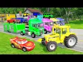 Download Lagu Flatbed Trailer McQueen Transportation with Truck - Speedbumps vs Cars vs Train - BeamNG.Drive #14