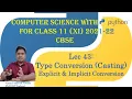 Computer Science Class XI 11 CBSE 2021-22 Syllabus Type Conversion Casting in Python