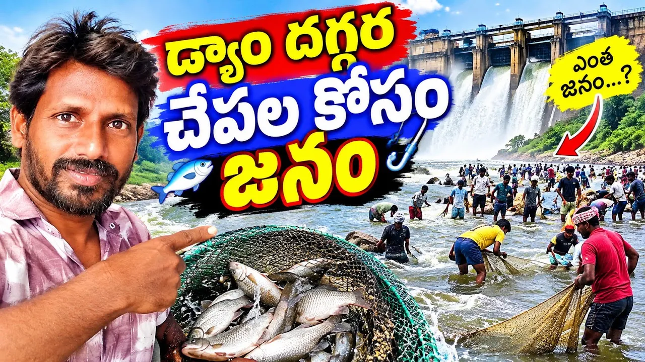 డ్యాం దగ్గర చేపల కోసం జనం #FishingVlog #VillageLife #VillageVlog #TeluguVlog #TeluguYouTube #Fish