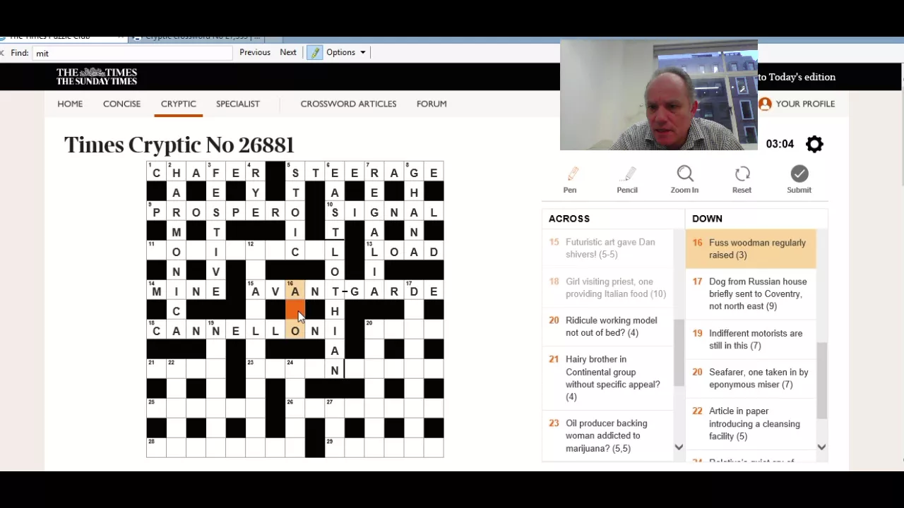 Solving the Times Crossword on 13th November