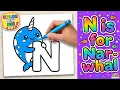 N is for Narwhal Letter N Coloring Page ABC Animal Coloring for Kids