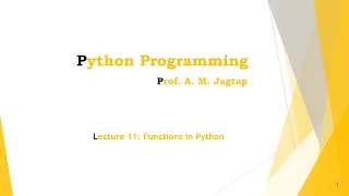 Lecture 11 Functions In Python Language