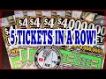 FIVE IN A ROW Massachusetts Lottery Scratch Tickets 4 000 000 In The Money