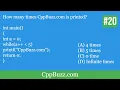 Question 20 C MCQs How many times CppBuzz com is printed While loop with post operator