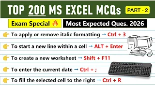 Part 2| MS Excel MCQs 2026 | Top 200 Most Important Questions | All Competitive Exams
