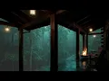 Rain on Porch and Fireplace Crackling | Cozy Cabin by the Lake on Rainy Day