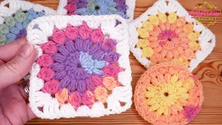 Crochet a Sunburst Granny Square - A Complete Step By Step Tutorial! 🌺