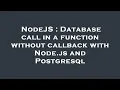 NodeJS Database call in a function without callback with Node js and Postgresql