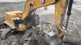 Caterpillar 395 Excavator Loading Overburden On 4 Axle Mercedes MAN Trucks - Sotiriadis Mining