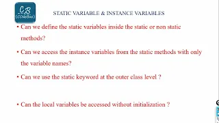 Variables Local Variables Static Variables Instance Variables static blocks