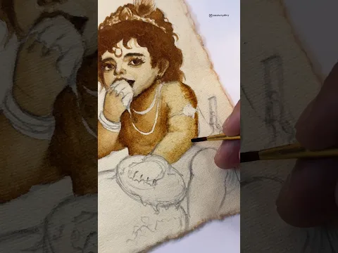 Painting but 😳 using Coffee ☕ | Krishna Janmashtmi 🧿 special ✨ #shorts