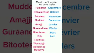 Months Of The Year Tigrigna Frenchlanguage English 