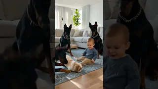 بچه یه صدای بلند میده سگها فورا شکمشون بالا میاد 