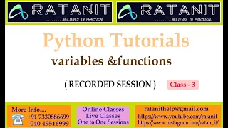 python tutorials variables and functions by Mr Ratan class - 01