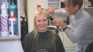 2025-16 Anna - long natural blond hair drastically chopped to pixie cut