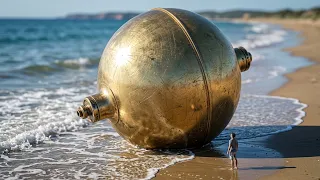ลูกทรงกลมโลหะปริศนาถูกคลื่นซัดขึ้นฝั่งบนชายหาดแห่งหนึ่งในออสเตรเลีย