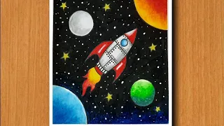 Rocket In Space Drawing For Beginners With Colours Time Lapse Tutorial 