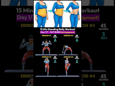 Lower Belly Fat + Love Handles + Hanging Belly - 15 Min Standing Belly Workout