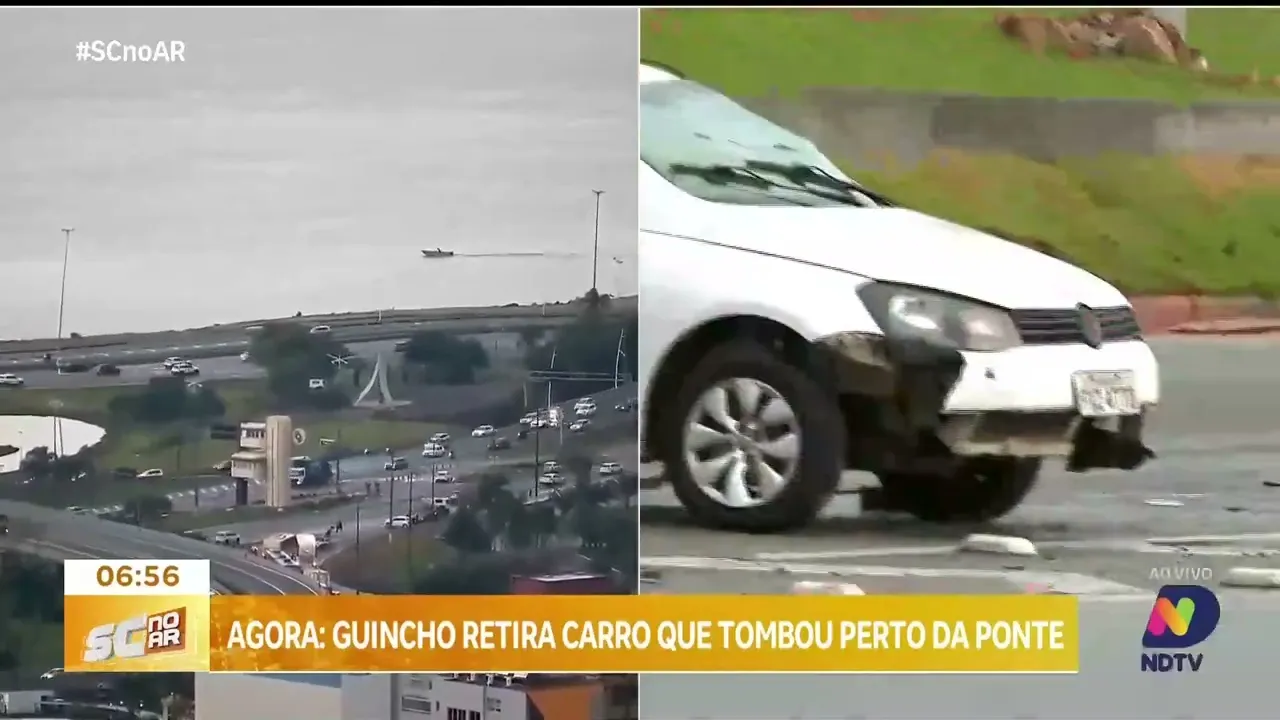 Automóvel capota no início da manhã desta terça-feira em Florianópolis